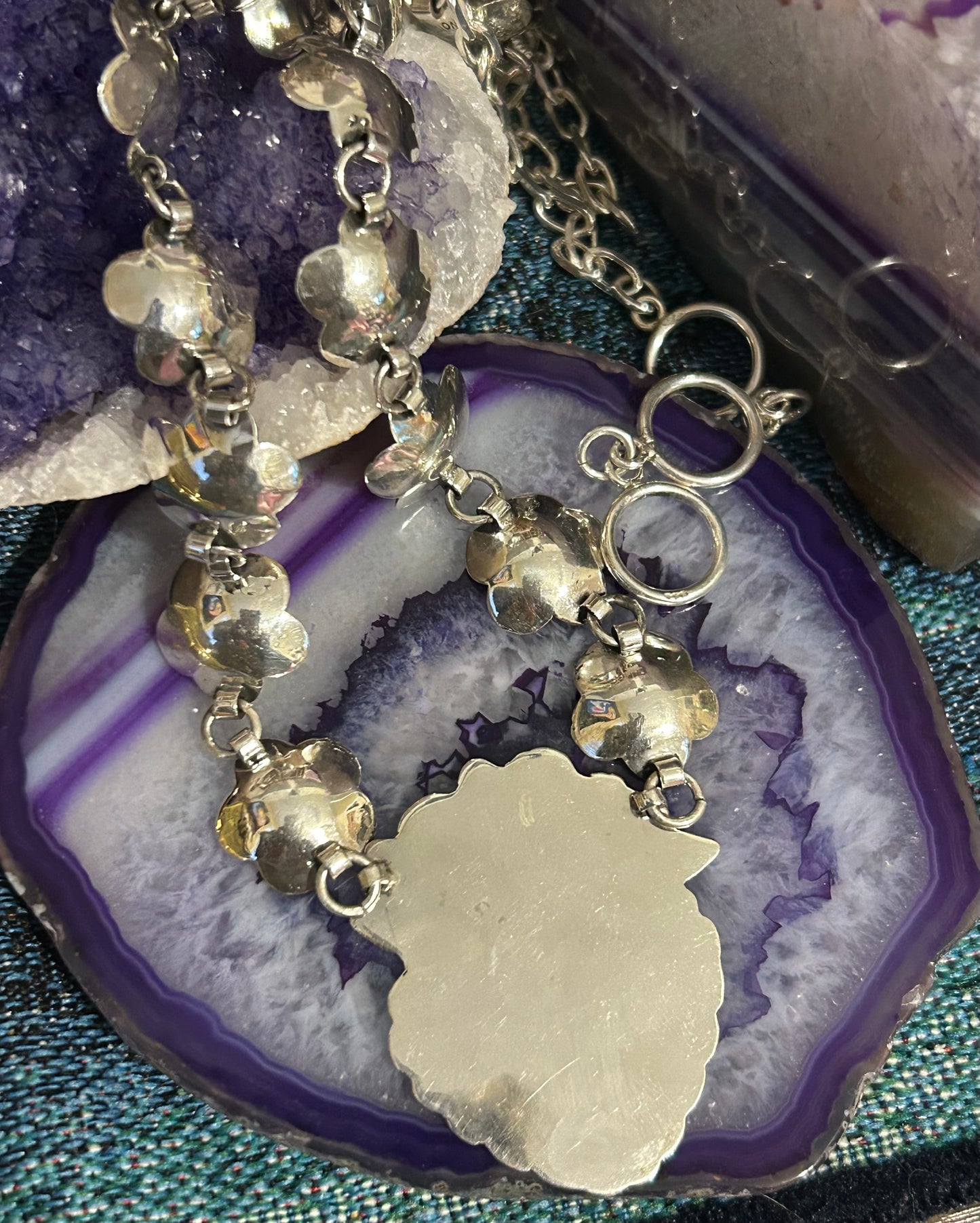 Sterling Silver 925 Made In Taxco Flower & Heart Link Necklace