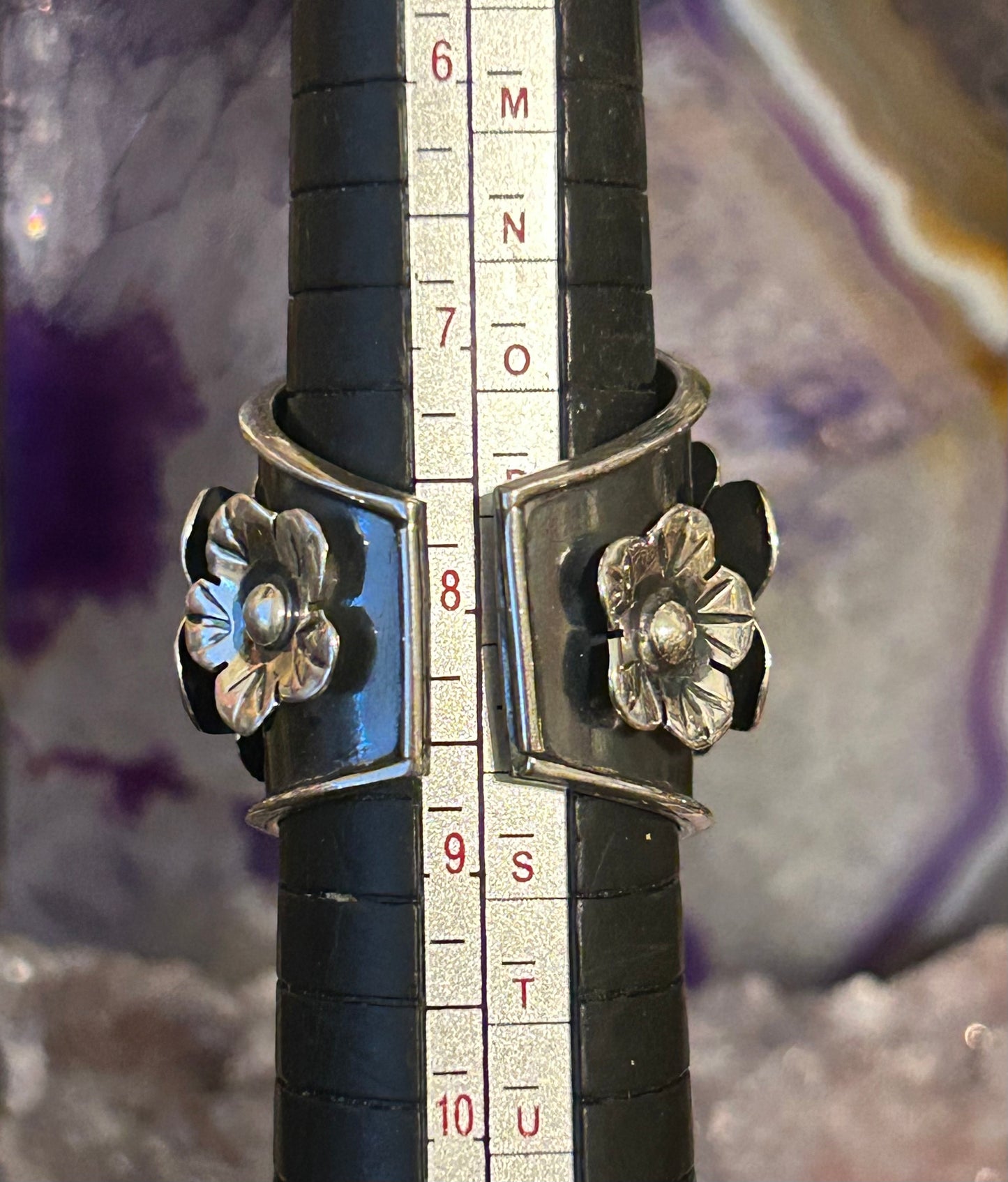 Sterling Silver Taxco Mexico Thick Floral Wide Band Ring