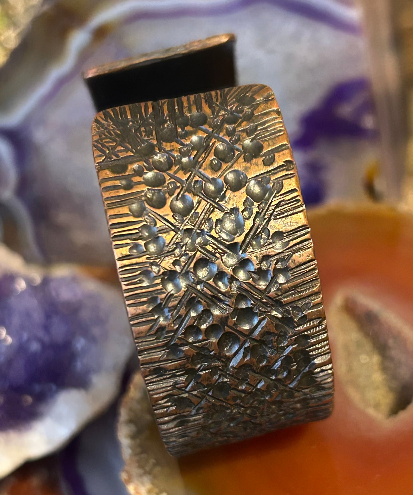 Handmade Brutalist Copper Oxidized Cuff Bracelet by Mark