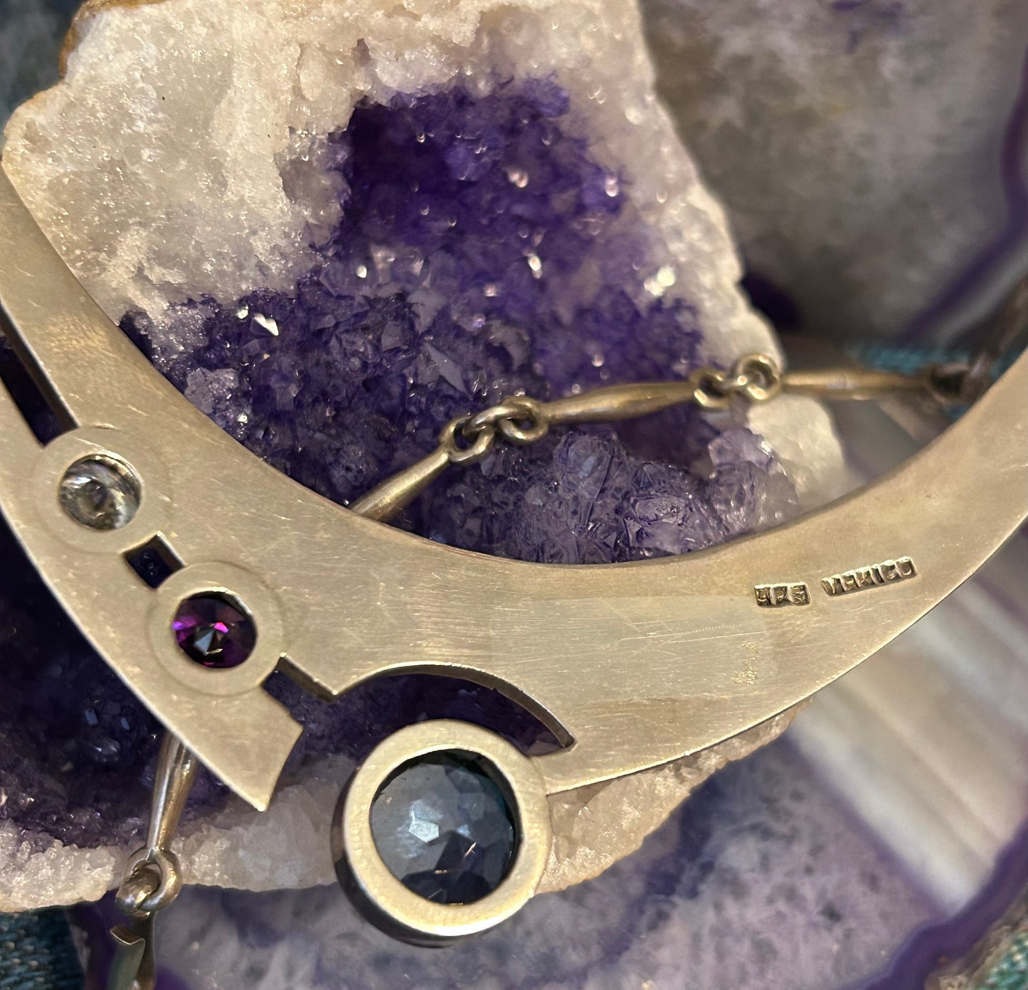 Vintage Sterling Silver 925 Mexico Unique Multi Gemstone Necklace