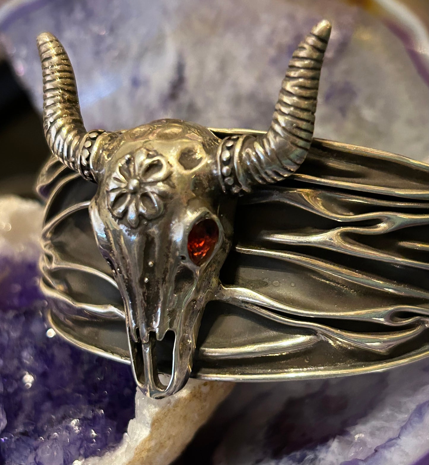 Sterling Silver Taxco Mexico Long Horned Bull Skull Cuff