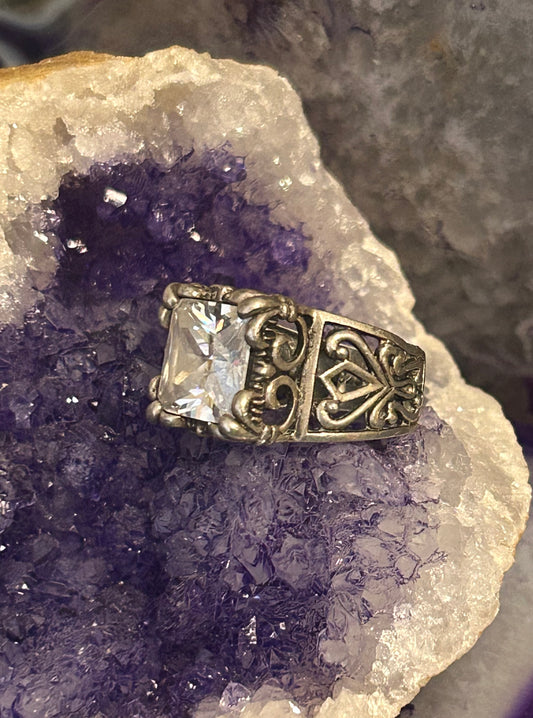 Silpada Vintage Sterling Silver Chunky CZ Filigree Ring • Size 5