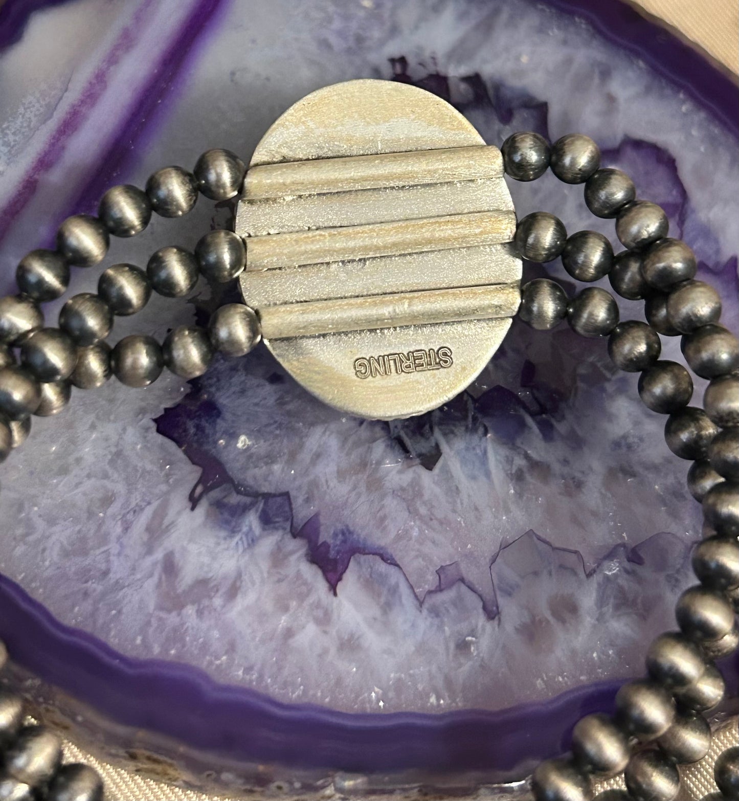 Sterling Silver Southwest Desert Bead Turquoise Stretch Bracelet