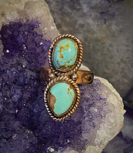 Copper & Number 8 Mine Turquoise Adjustable Ring