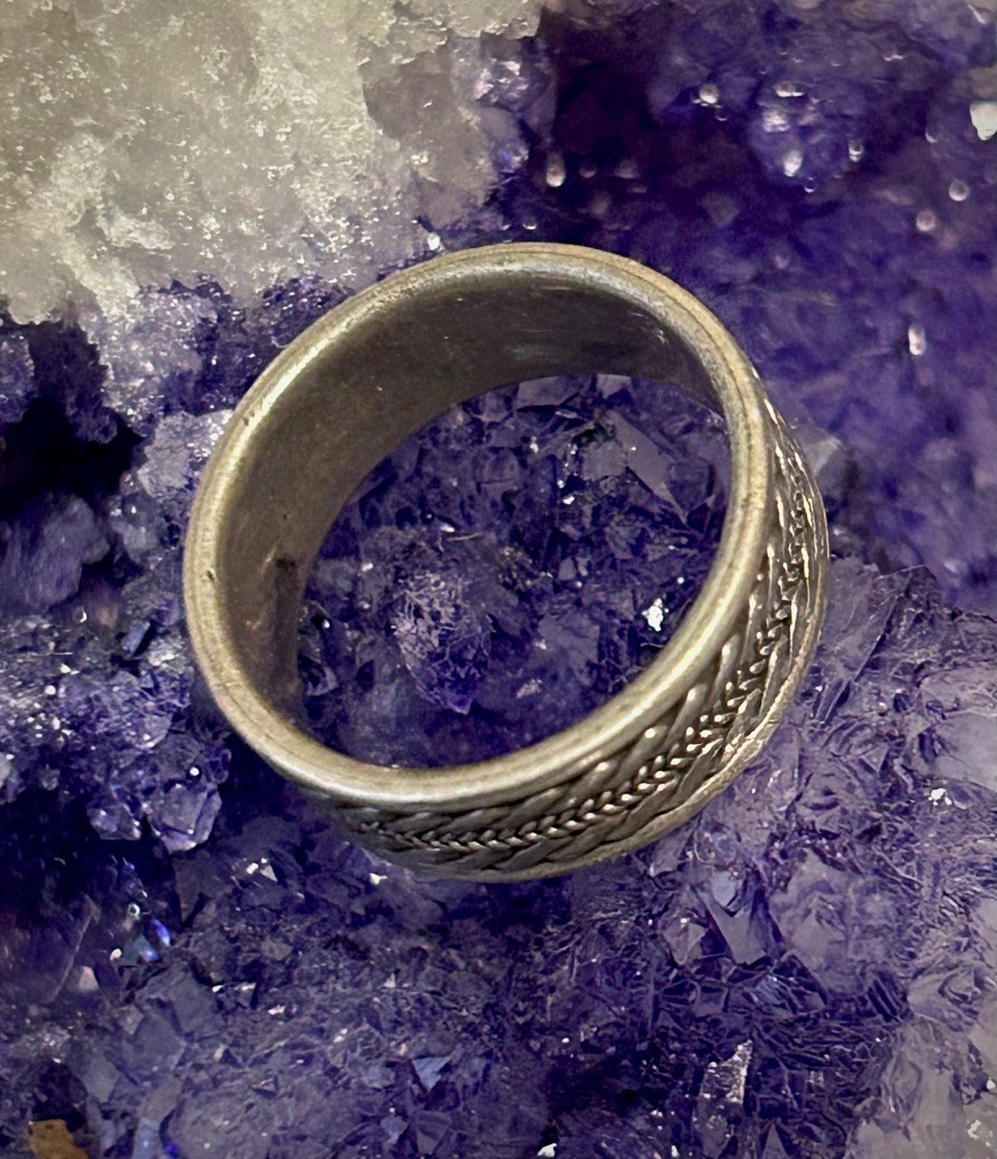 Vintage Sterling Silver Wide Band Ring w/ Rope Detailing • Size 9.25