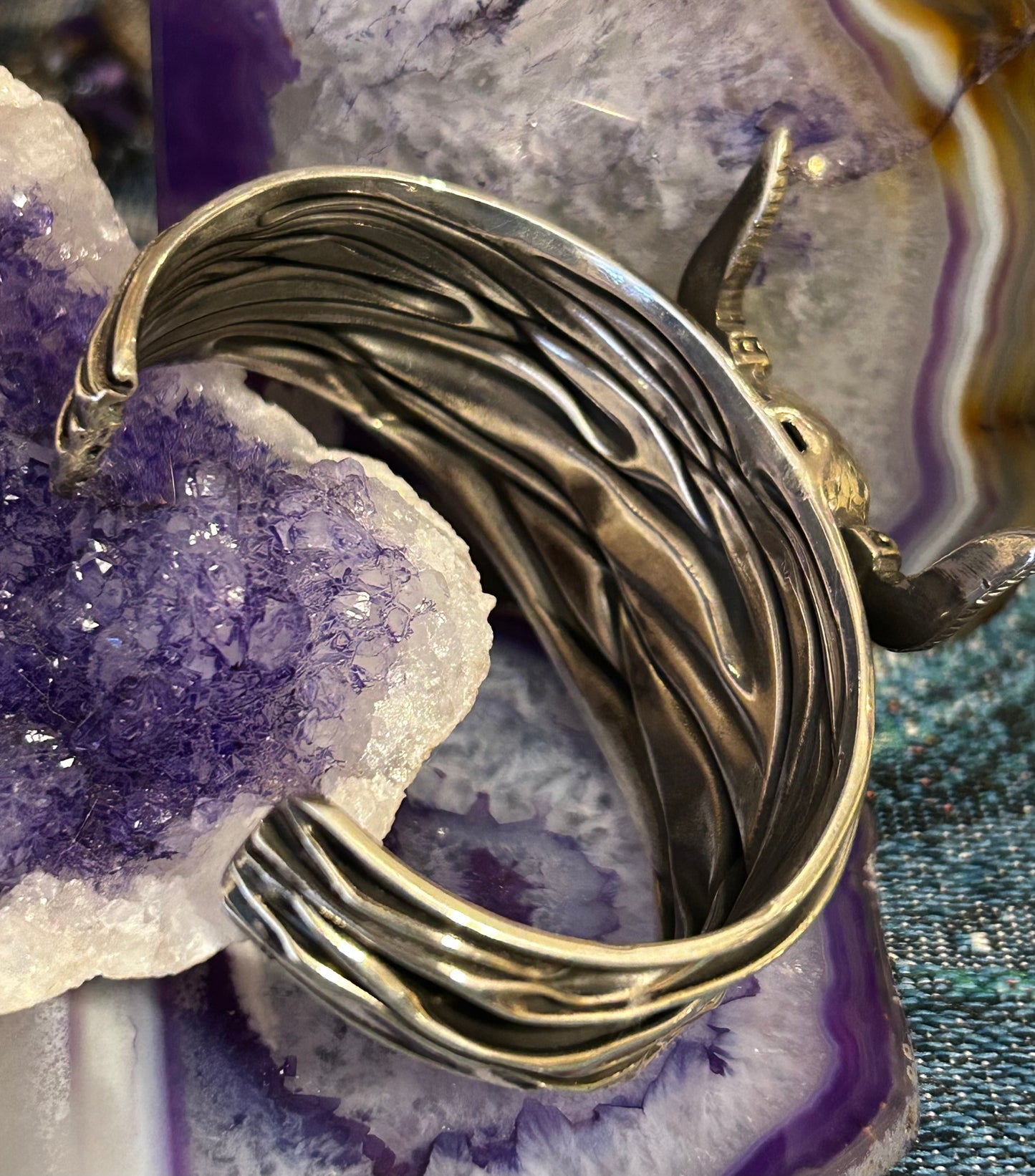 Sterling Silver Taxco Mexico Long Horned Bull Skull Cuff