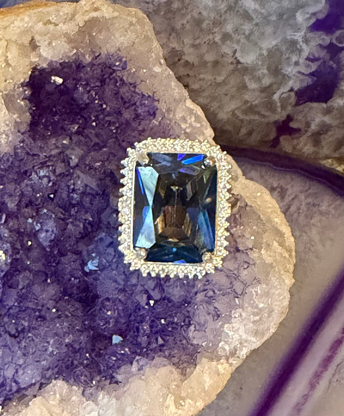 Modern Sterling Silver Large Mystic Topaz CZ Ring Size 6