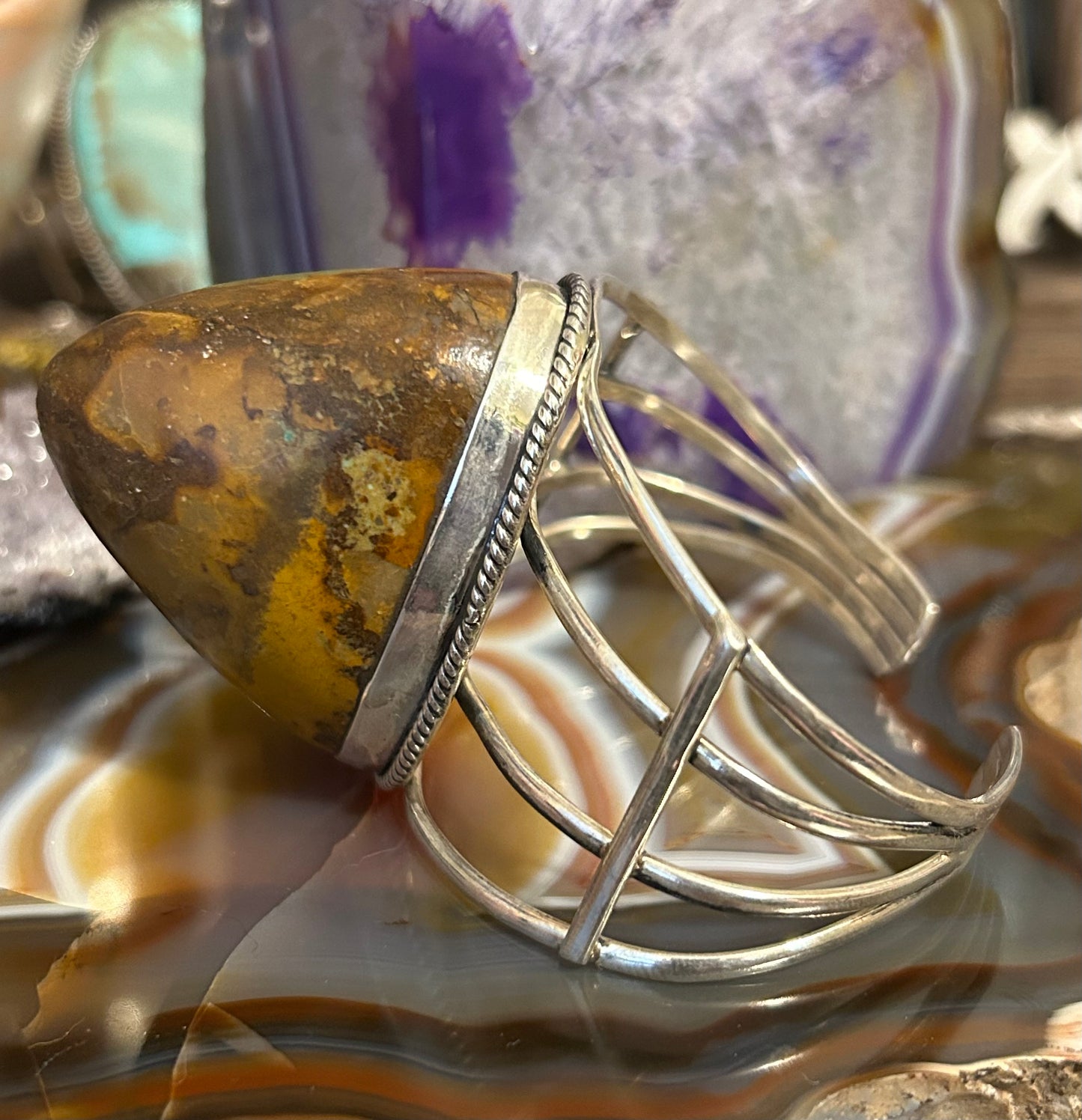 Sterling Silver 3D Horn Abstract Shape Natural Turquoise Cuff Bracelet