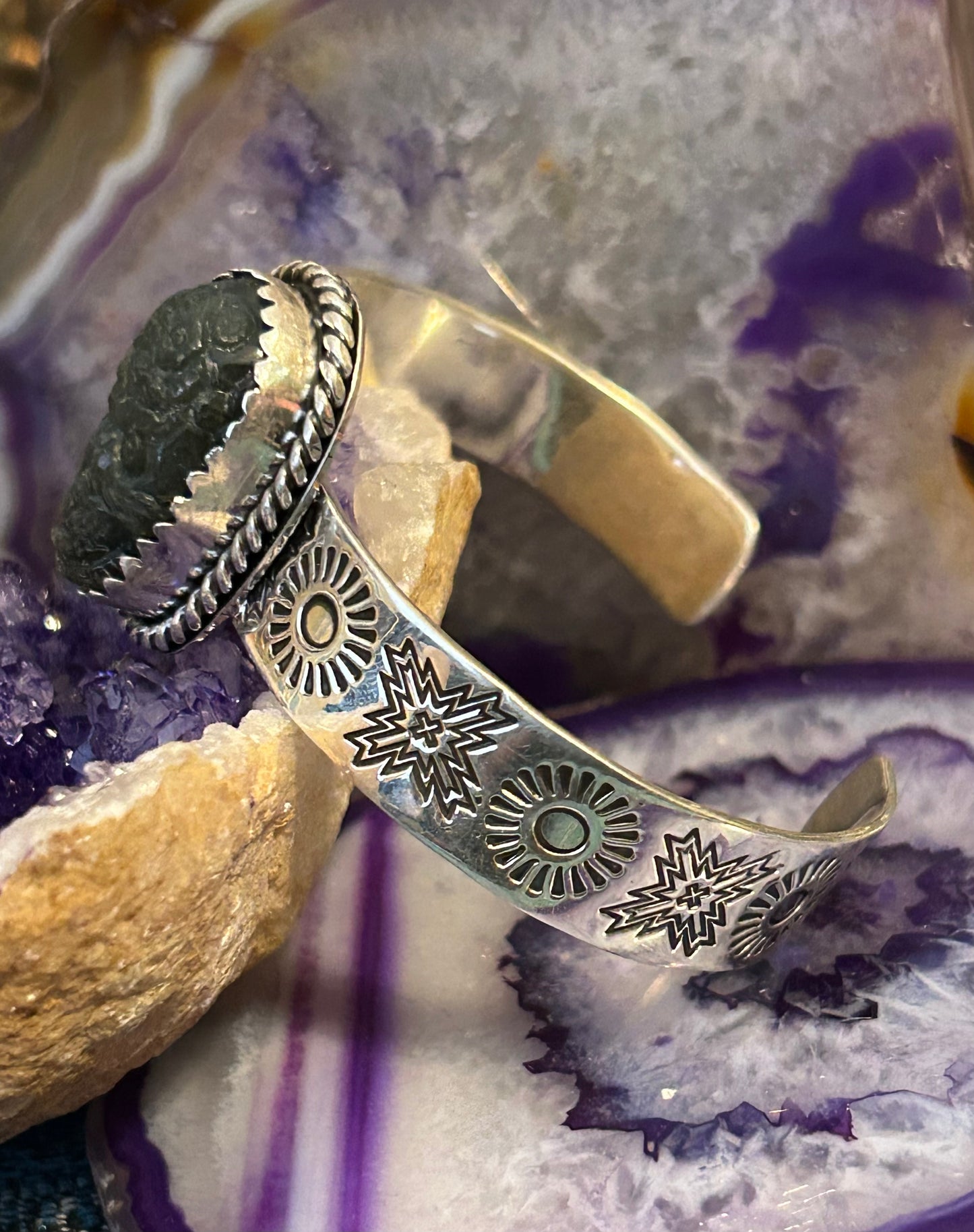Sterling Silver Taxco Mexico Carved Skull Stone Cuff Handmade Stamped Bracelet