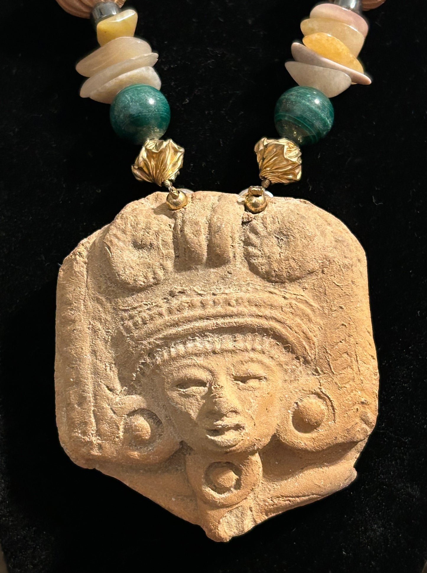 Vintage Ro-Do Rosemary G Beaded Tribal Mask Pendant Necklace