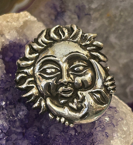 Sterling Silver Taxco Mexico Sun Holding Moon Celestial Adjustable Ring