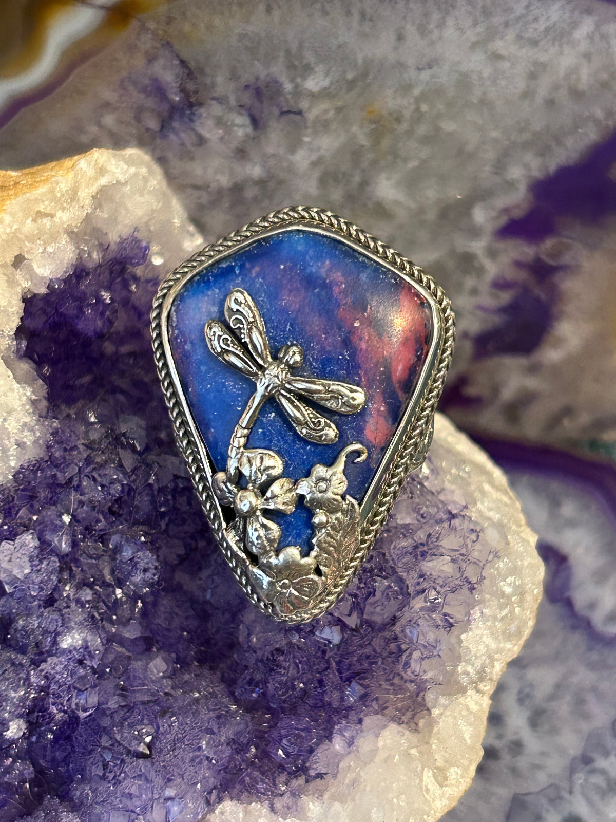 Sterling Silver SARDA Chunky Dragonfly And Jasper Stone Ring Size 7