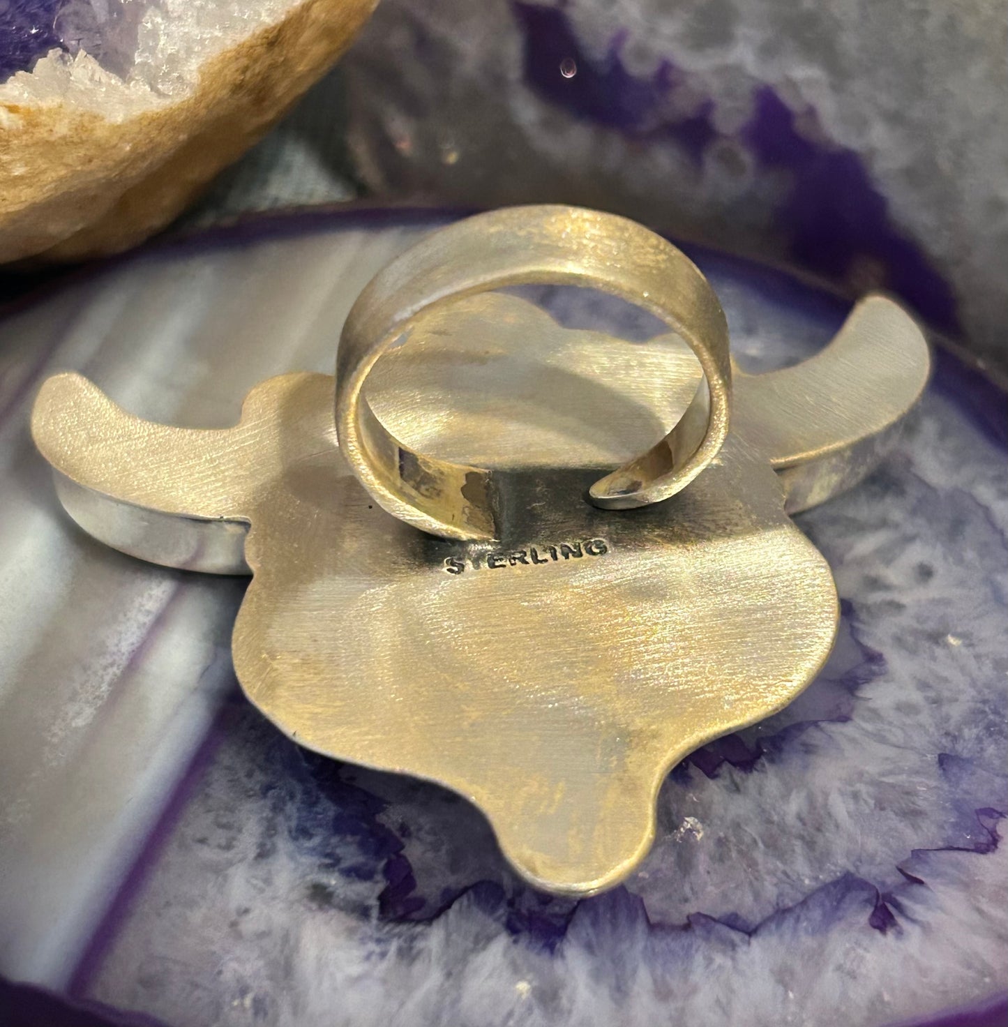 Sterling Silver Turquoise Multistone Longhorn Bull Adjustable Ring