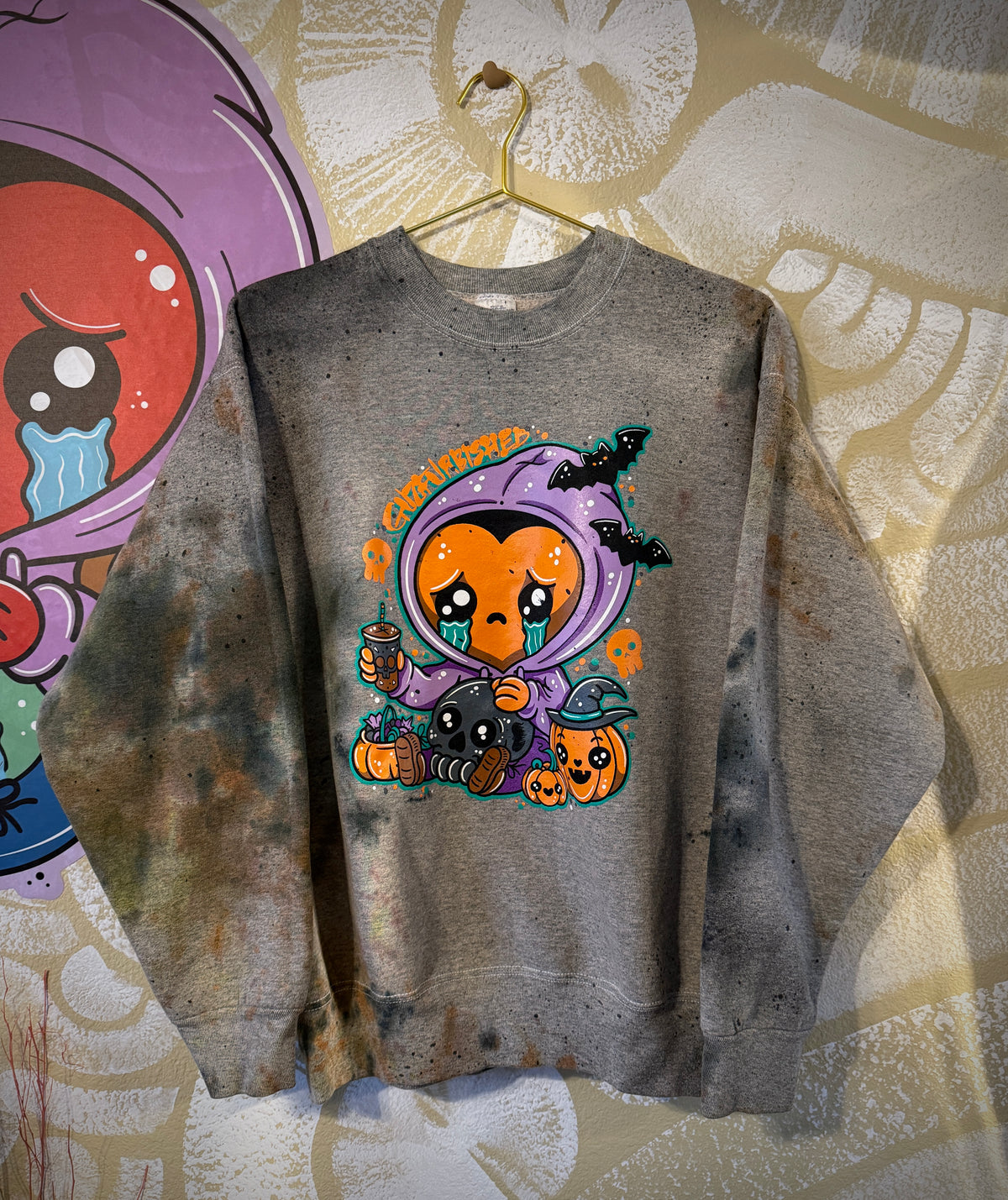 GuzFurbished SPOOKY SZN KID GRIMM Dyed Crewneck Sweatshirt • Large