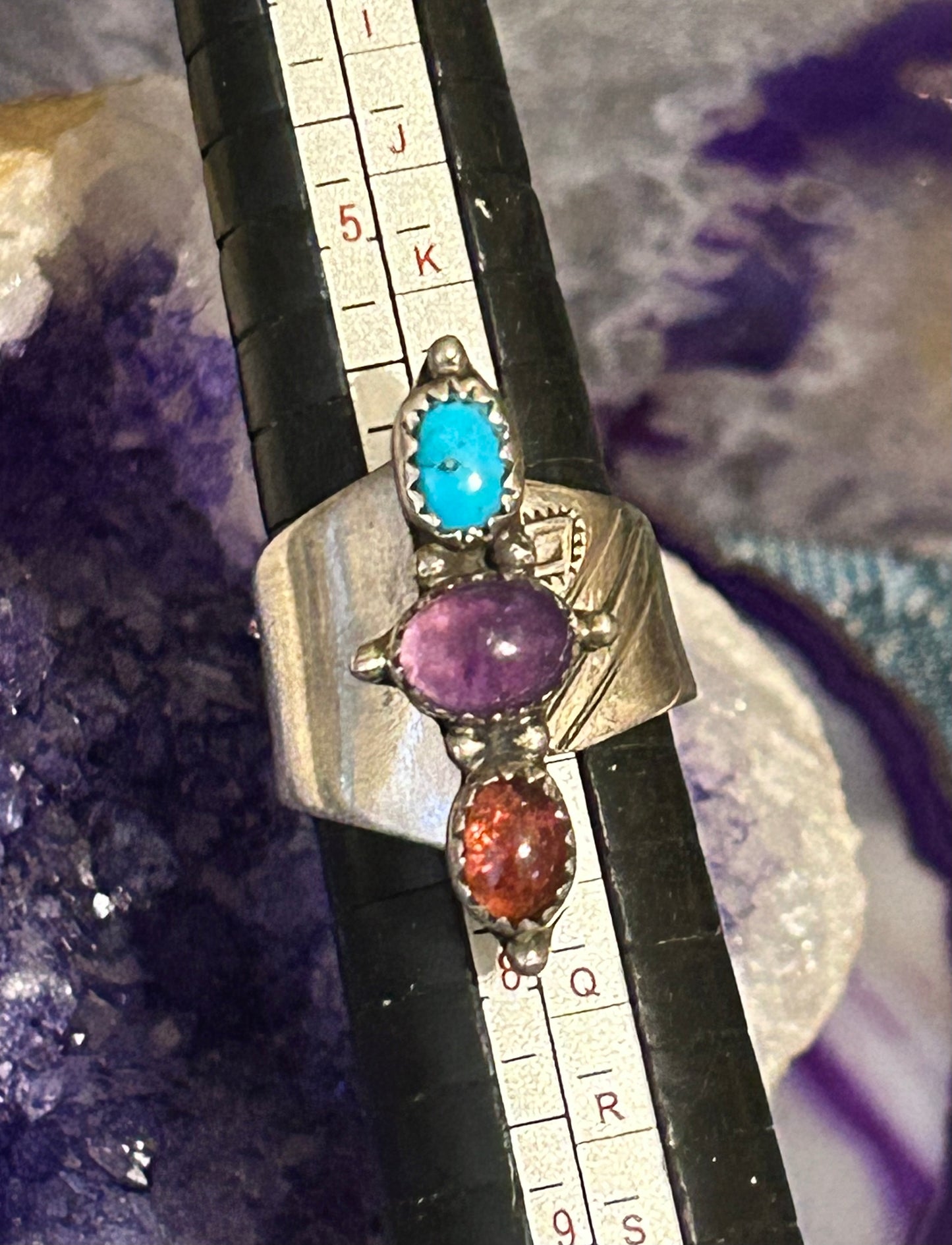 Sterling Silver Southwestern Multi-stone Turquoise, Amethyst Bypass Ring