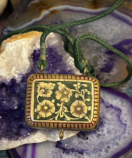 Antique Georgian Vinaigrette Case Floral Enamel Pendant Necklace