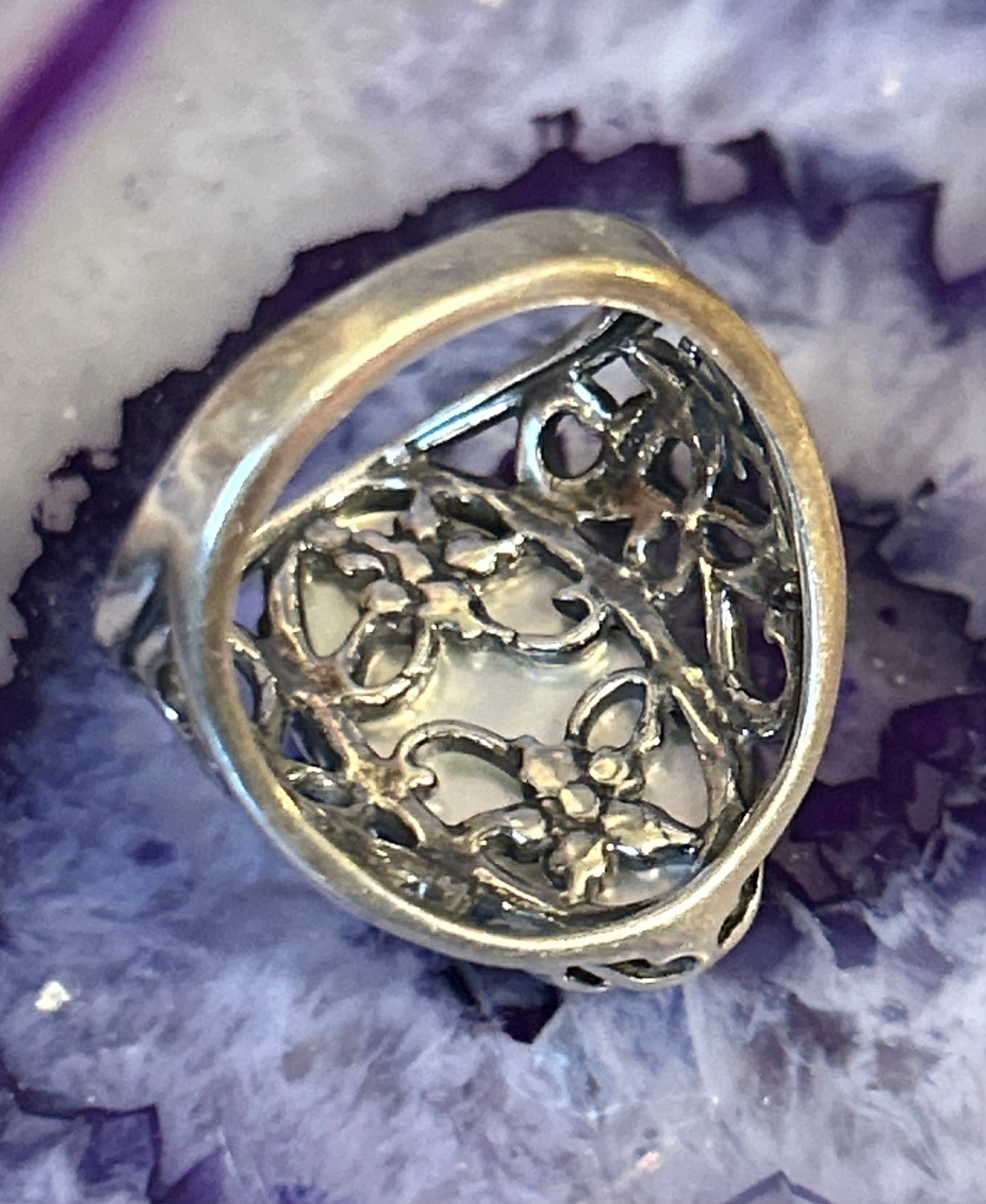 Sterling Silver Relios Yellow Mother Of Pearl w/ Flower Ring Size 7.5