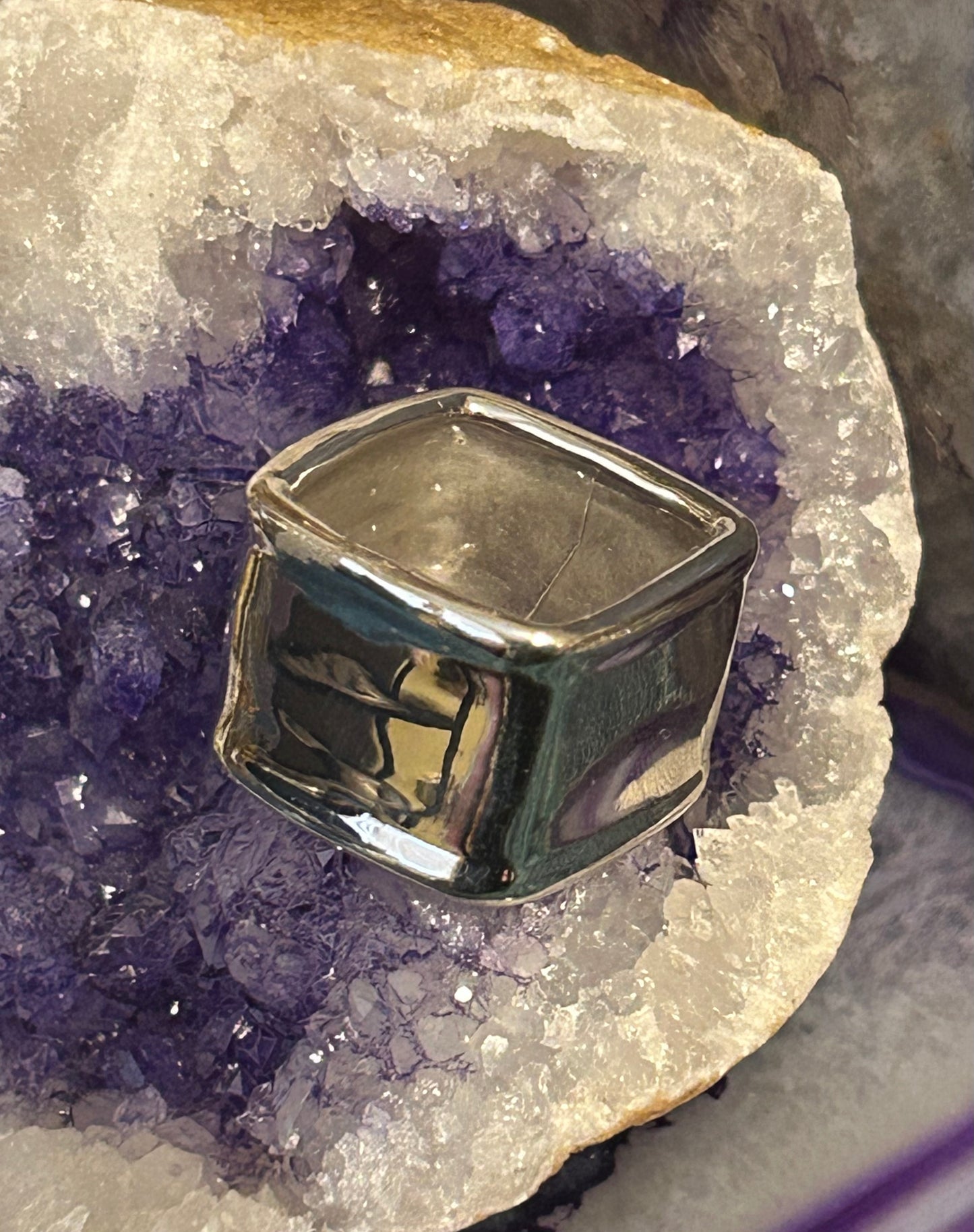 Sterling Silver Modernist Wide Square Band Ring • Size 7