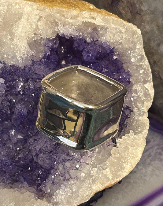 Sterling Silver Modernist Wide Square Band Ring • Size 7