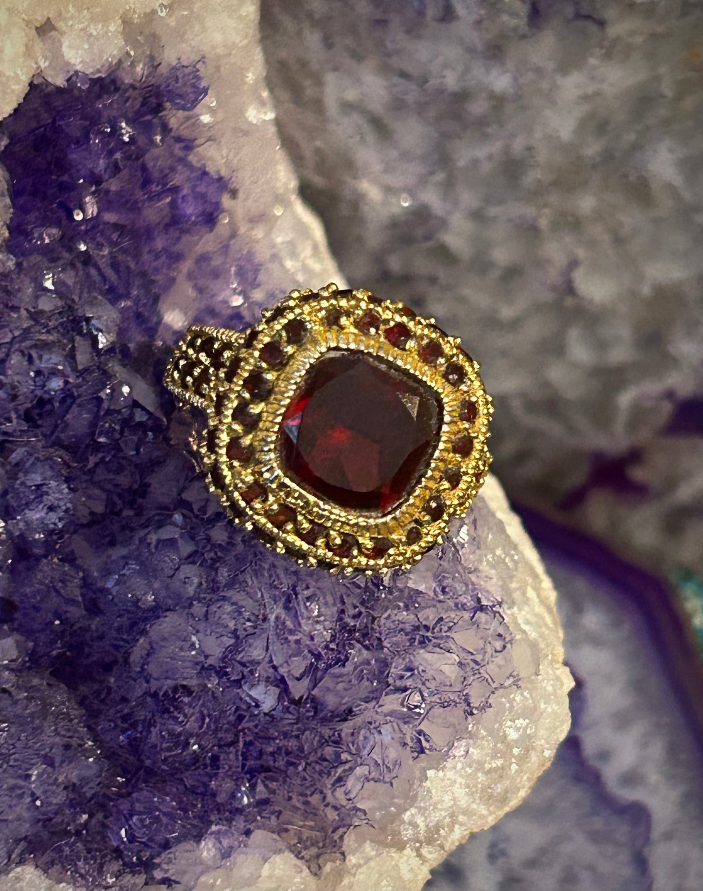 Vintage Gold Vermeil Over Sterling Silver Byzantine Style Ring • Size 8