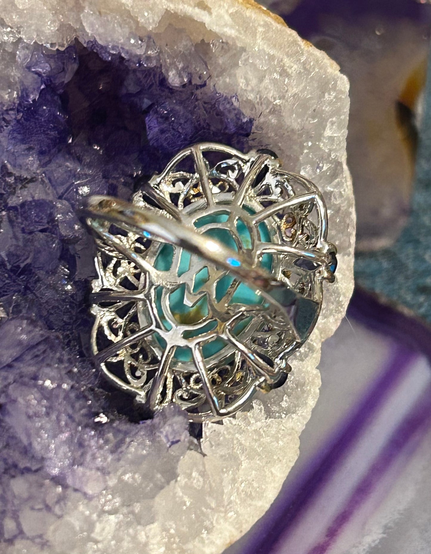 Vintage Sterling Silver Turquoise, Iolite, & Topaz Ring Size 7.5