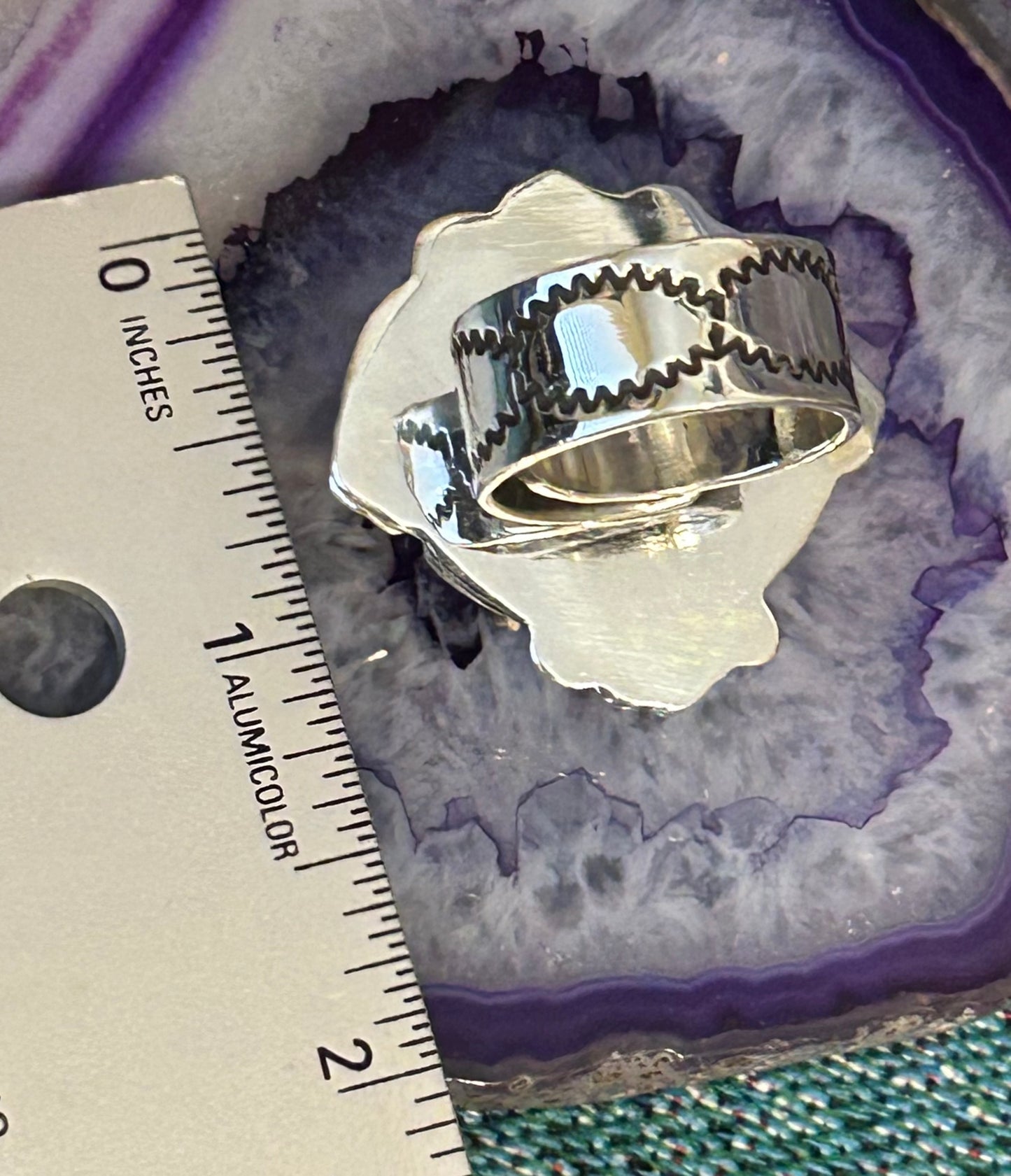 Taxco Mexico Sterling Silver Large Pink Zircon Heart & Flowers Ring Adjustable