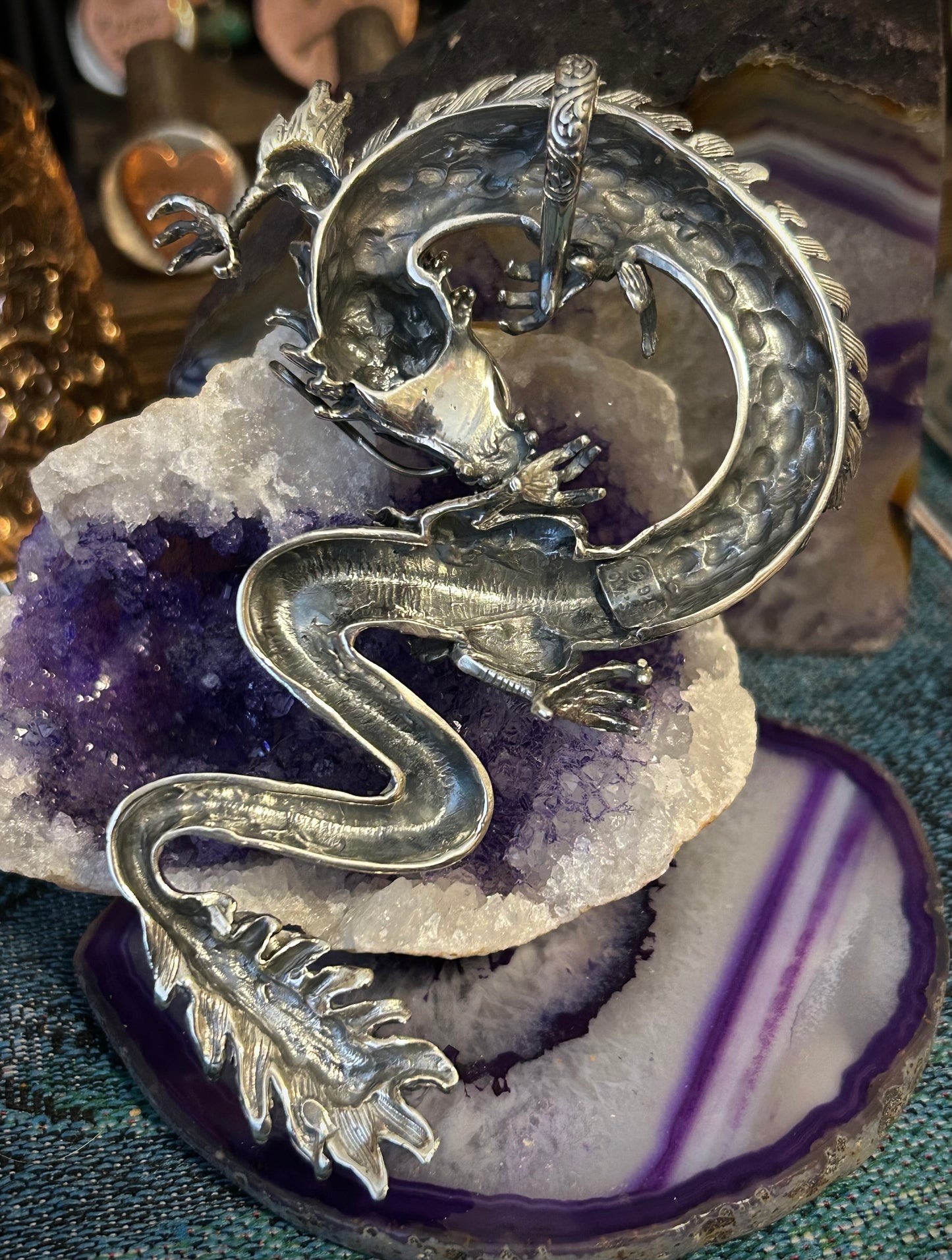 Sterling Silver Designer SOMS Huge Statement Dragon Pendant w/ Onyx Eyes