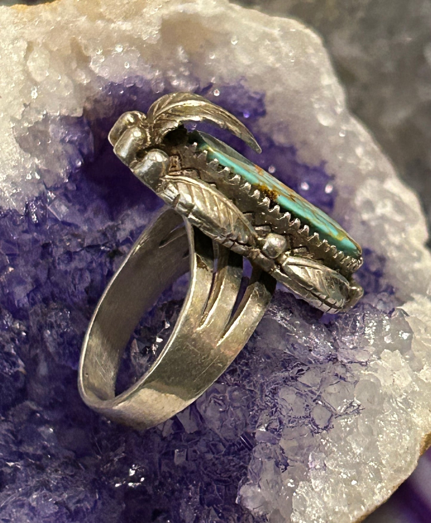 Vintage Sterling Silver 1996 Carol Felley Feather  Leaf Turquoise Ring Size 9