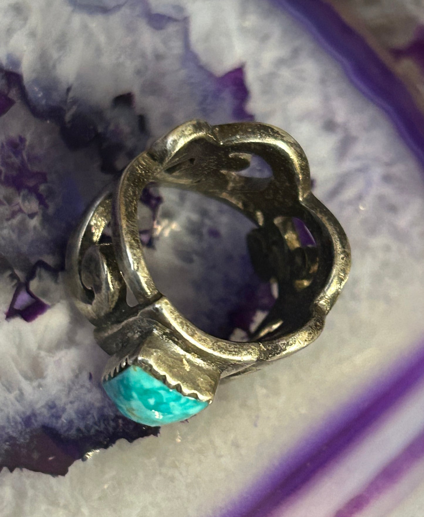 Sterling Silver Vintage Handmade Casted Square Turquoise Ring Size 5