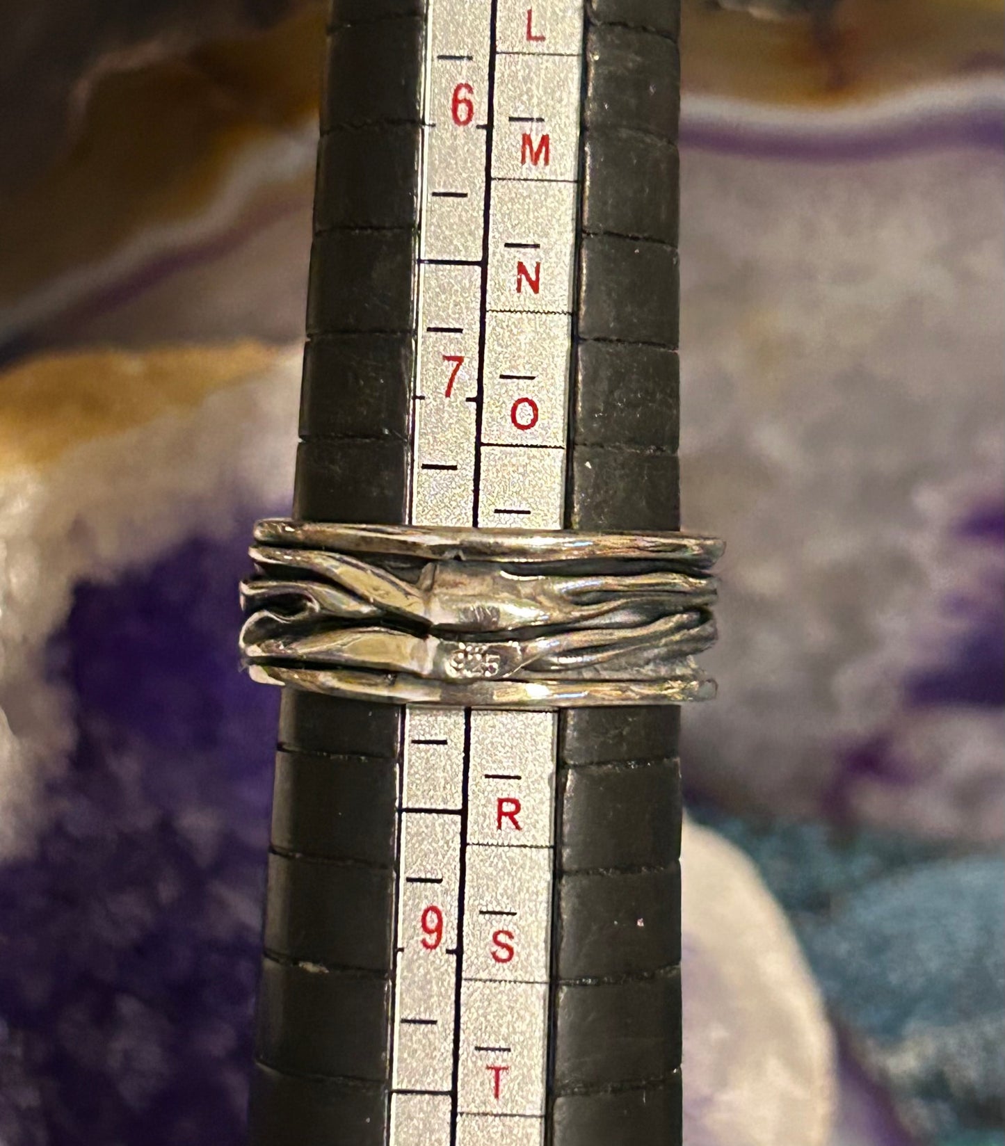 Sterling Silver Taxco Mexico Oval Turquoise Wide Wavy Band Ring Size 8