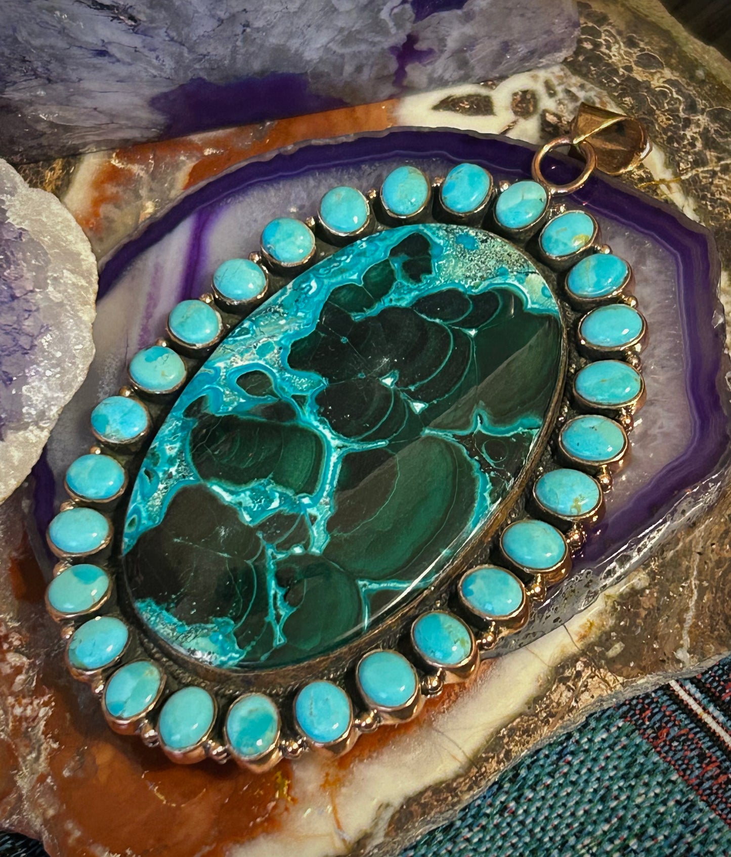 Pure Copper Malachite Chrysocolla Azurite & Turquoise Statement Pendant
