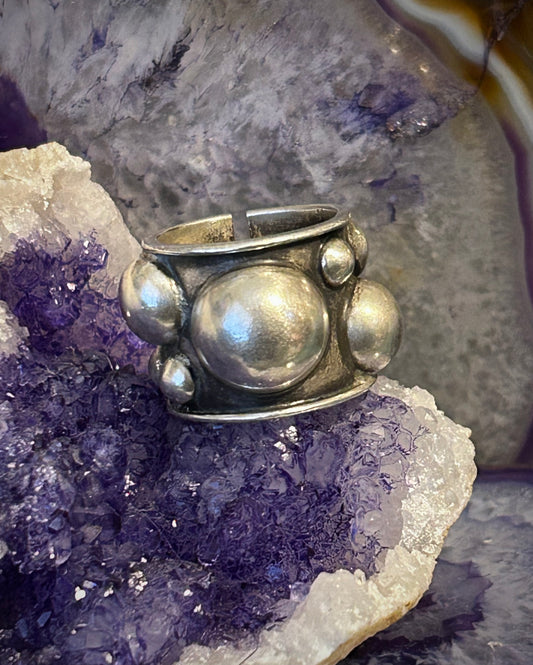 Sterling Silver Taxco Mexico Wide Ball Band Ring Size 7.25-9
