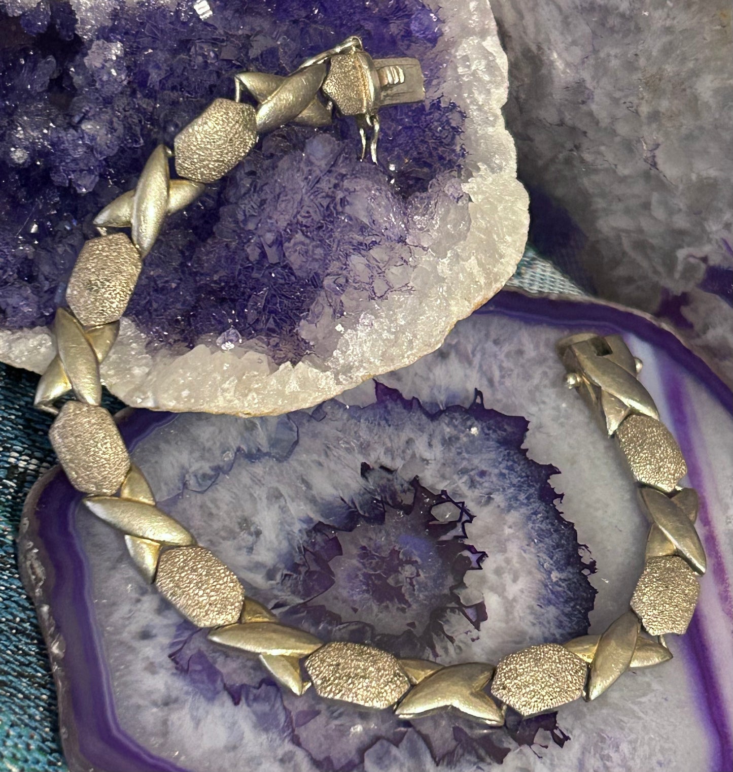 Vintage 925 Sterling Silver XOXO Hexogon Link Bracelet