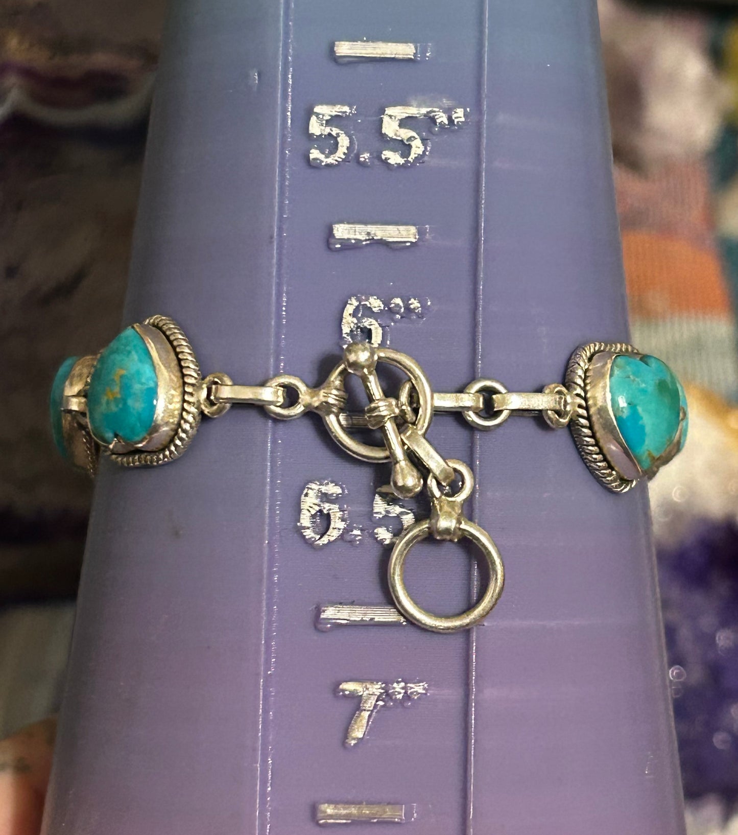 Sterling Silver & Turquoise Stone Heart Link Bracelet