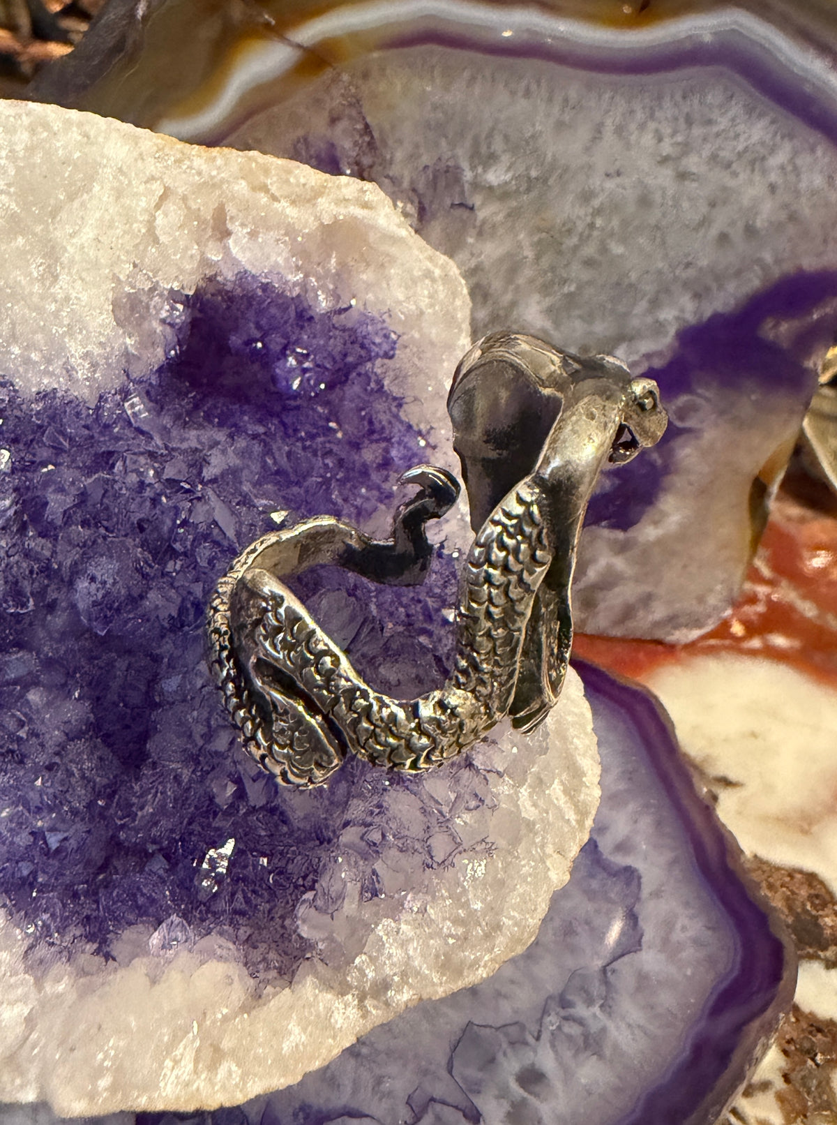 Sterling Silver Modern Taxco Mexico Large Cobra Snake Ring Sz 9-10