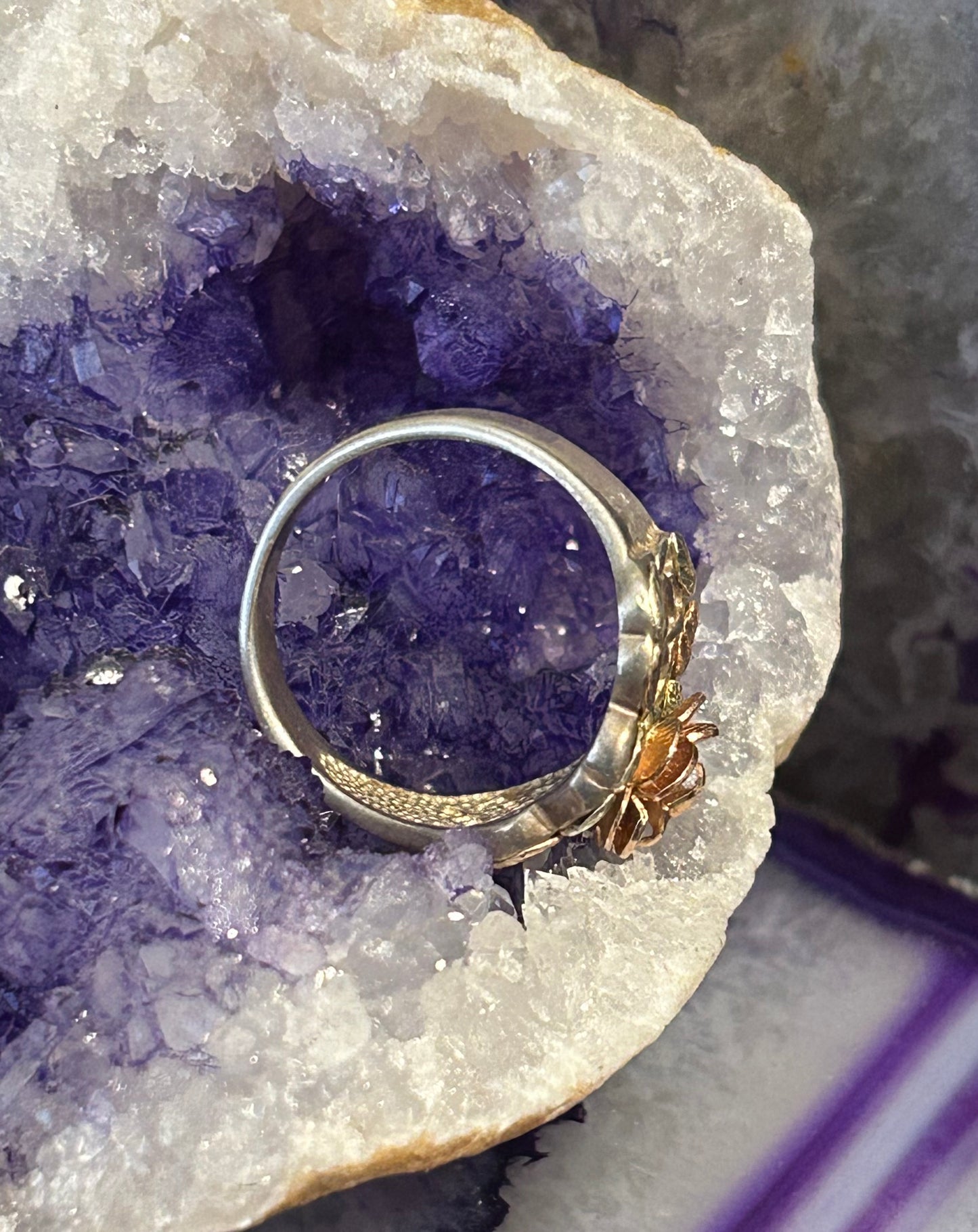 Vintage Coleman Co CCO Black Hills Gold 12K 3D Rose & Leaf Sterling Ring • Size 8