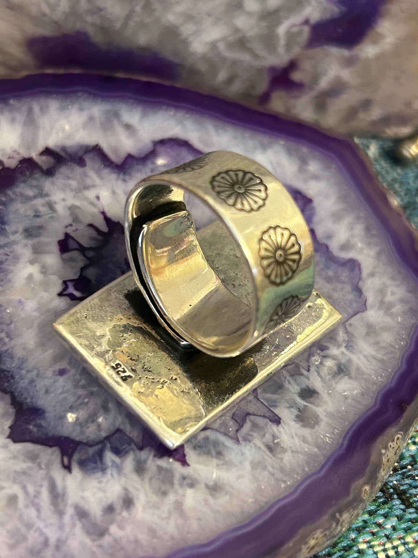 Sterling Silver Modern Taxco Mexico “TAXCO” City Scene Loteria Card Ring