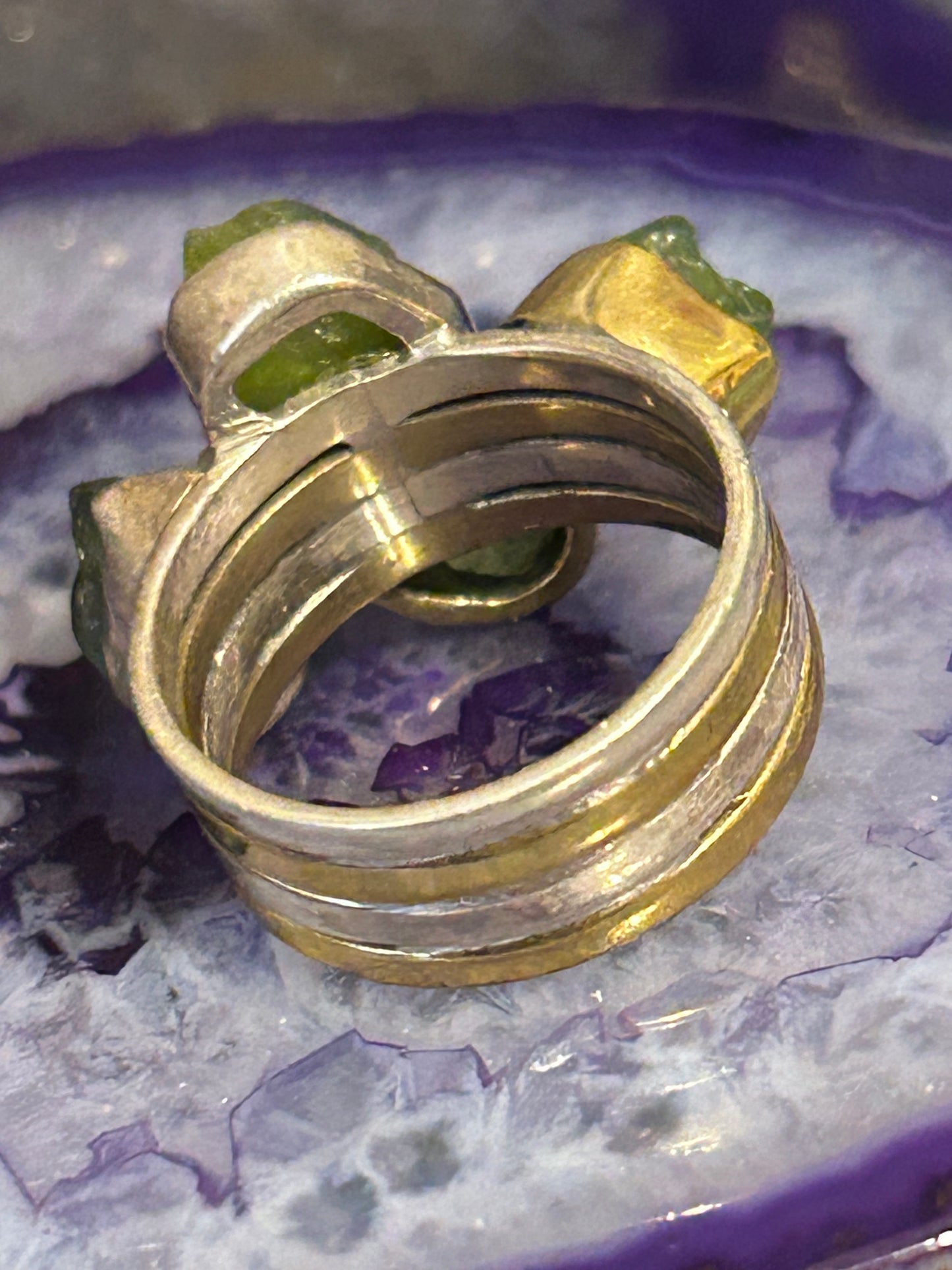 Sterling Silver Two-Tone Natural Peridot Stone Ring Size 7.5