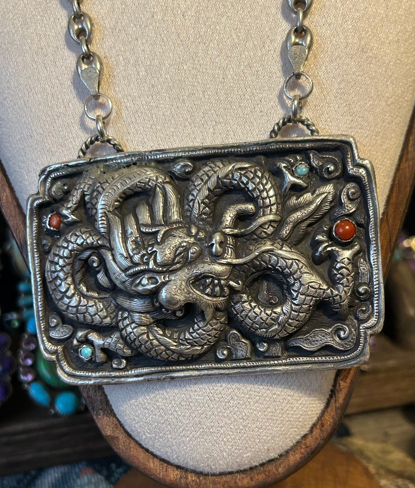 GuzFurbished Sterling Silver Statement Dragon Necklace