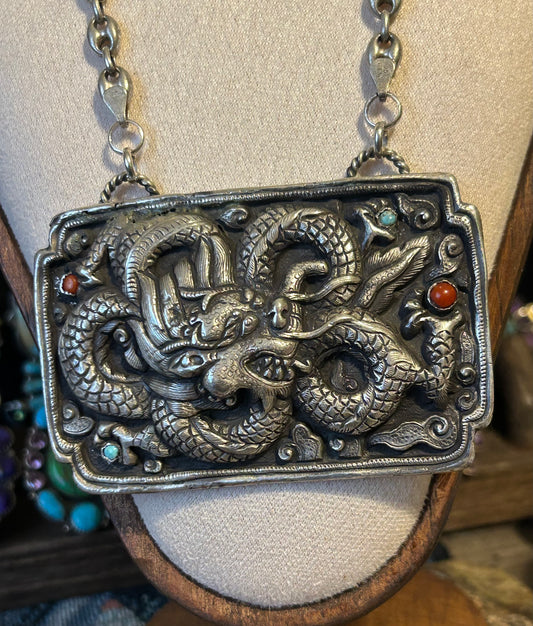 GuzFurbished Sterling Silver Statement Dragon Necklace