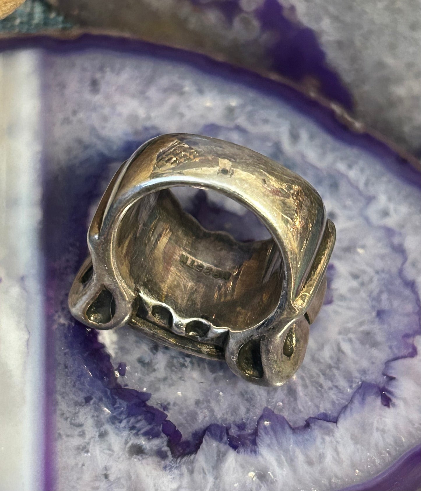 Vintage Sterling Silver Chunky Denim Lapis Ring • Size 8