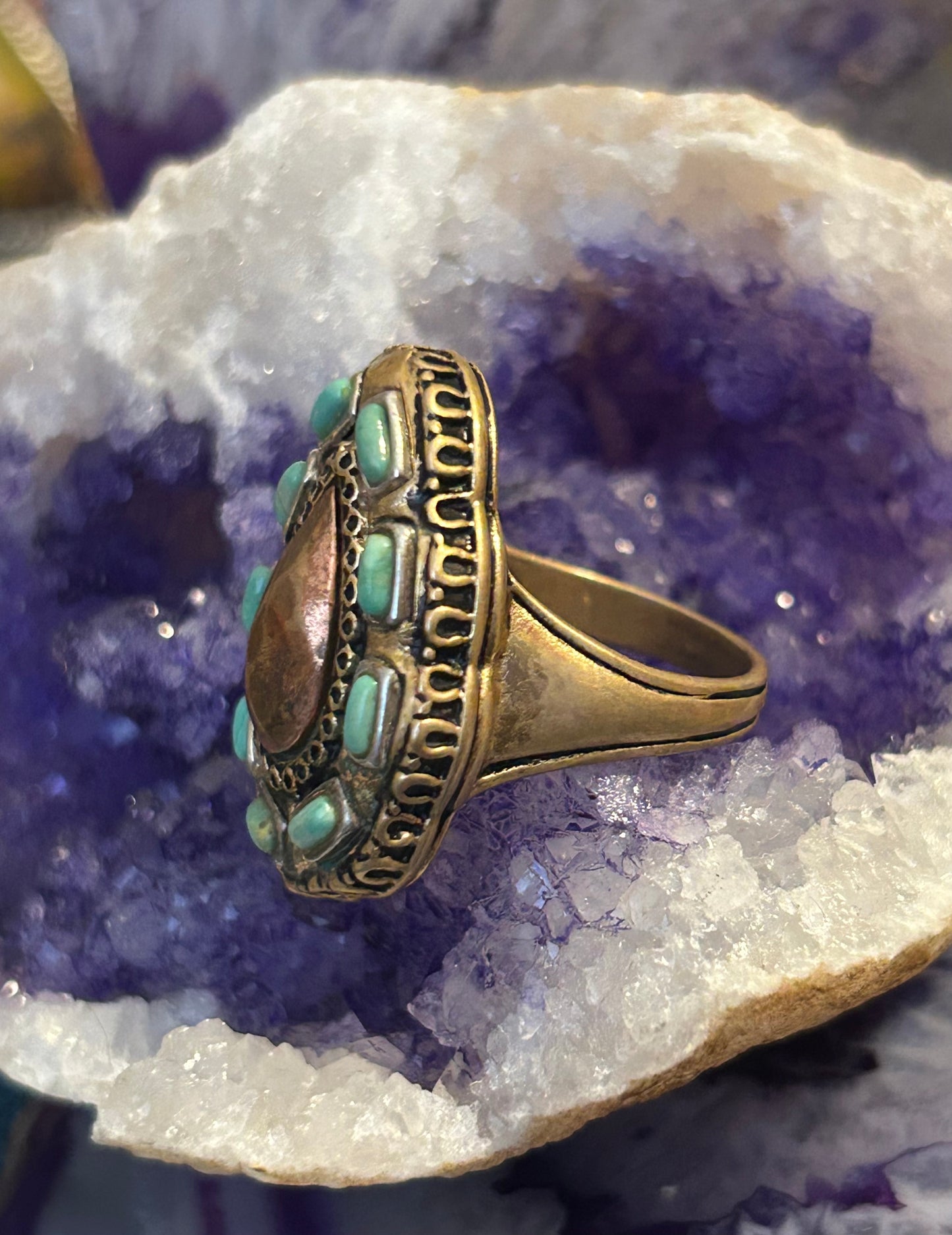 Vintage Barse Sterling Silver And Copper Mixed Metal Ring With Turquoise • Size 8