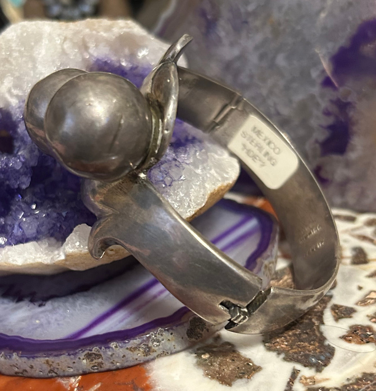 Vintage Mexico Sterling Silver Modernist Chunky Ball Hinge Bangle Bracelet
