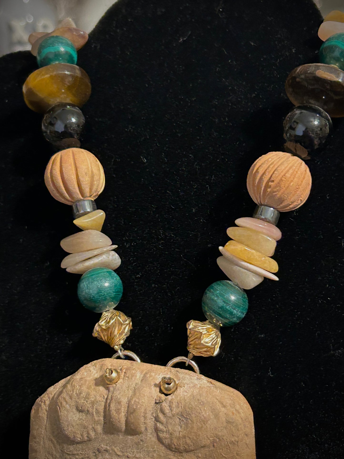 Vintage Ro-Do Rosemary G Beaded Tribal Mask Pendant Necklace