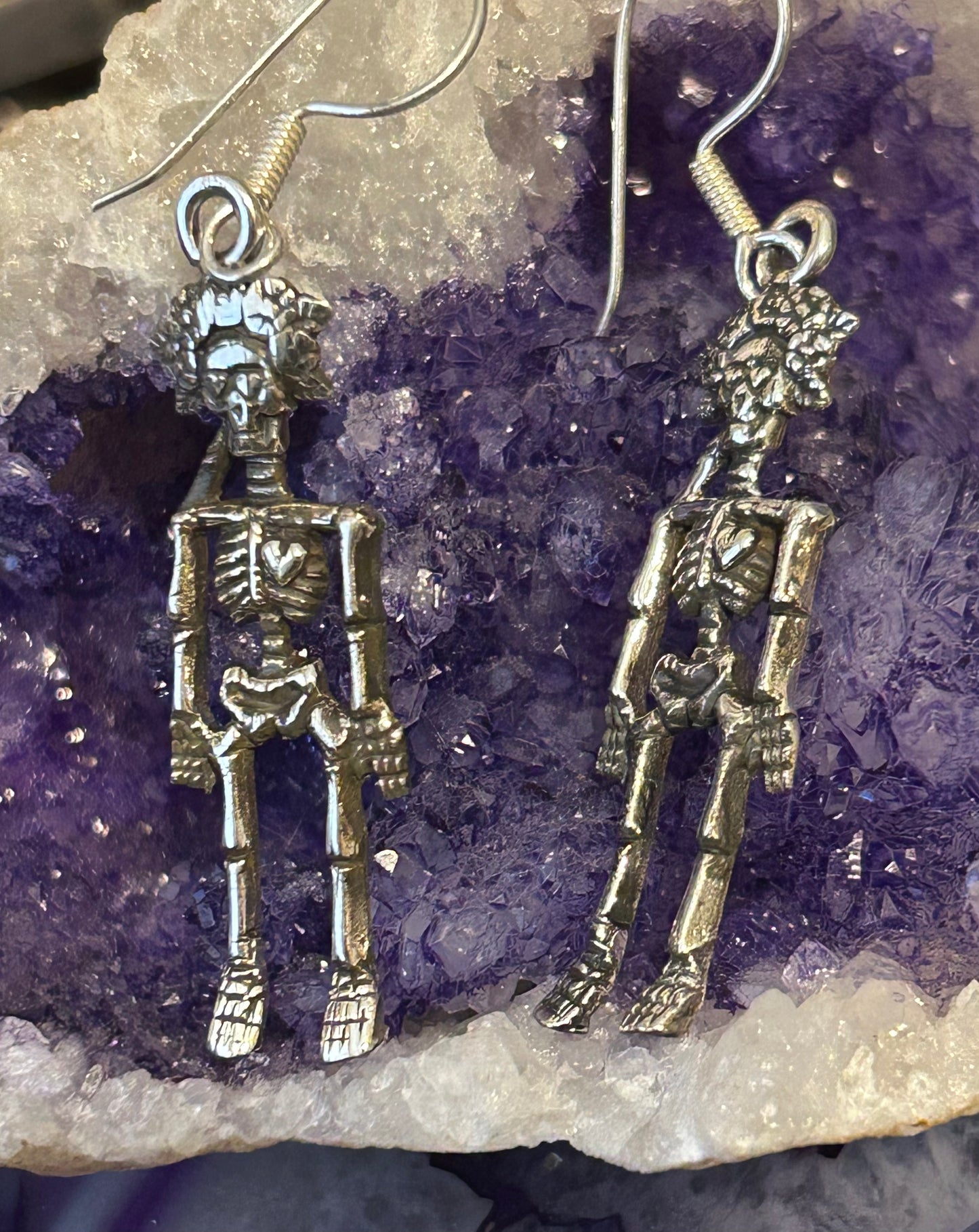 Sterling Silver Modern Taxco Mexico Skeleton Dia De Los Muertos Earrings