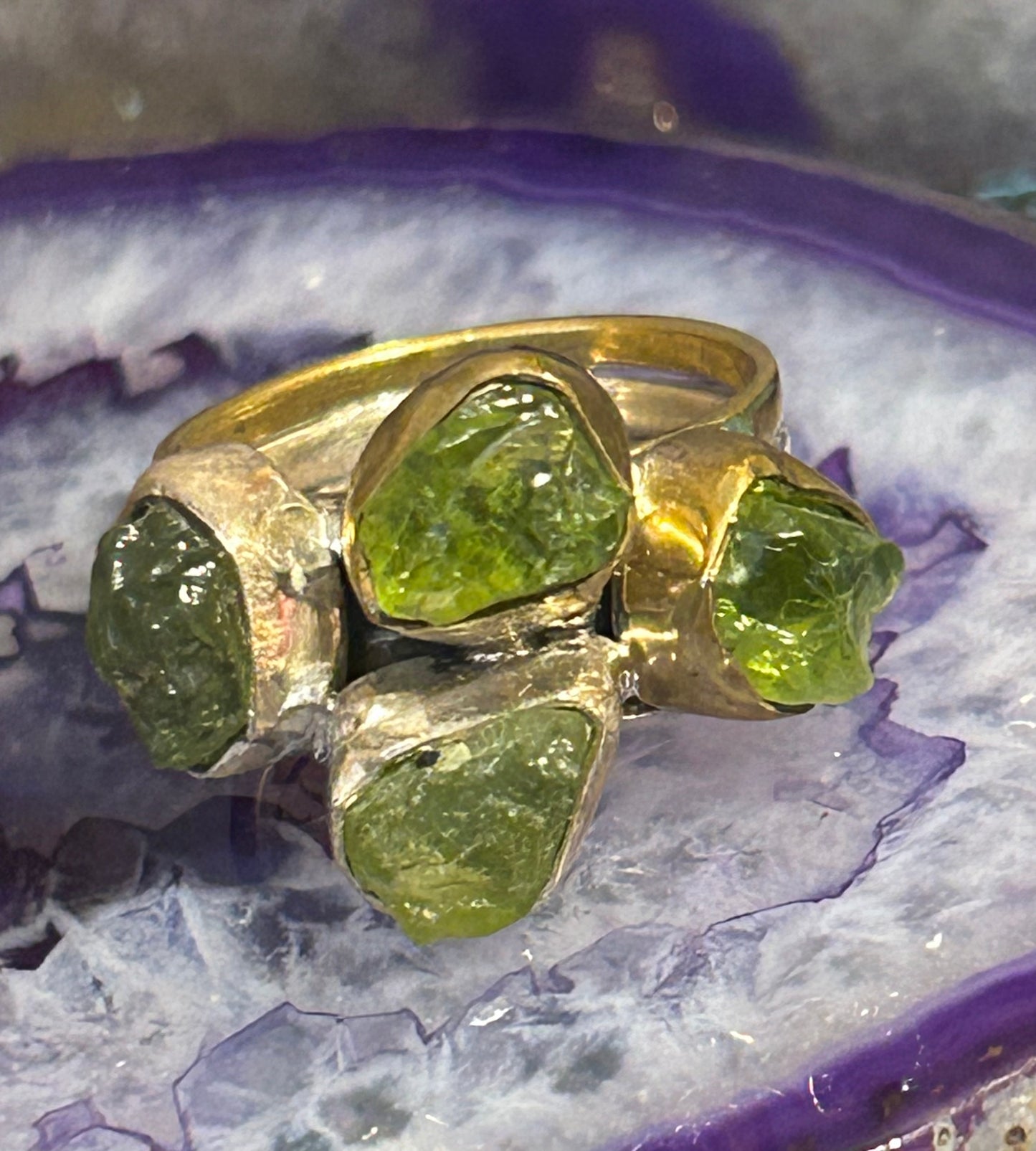 Sterling Silver Two-Tone Natural Peridot Stone Ring Size 7.5