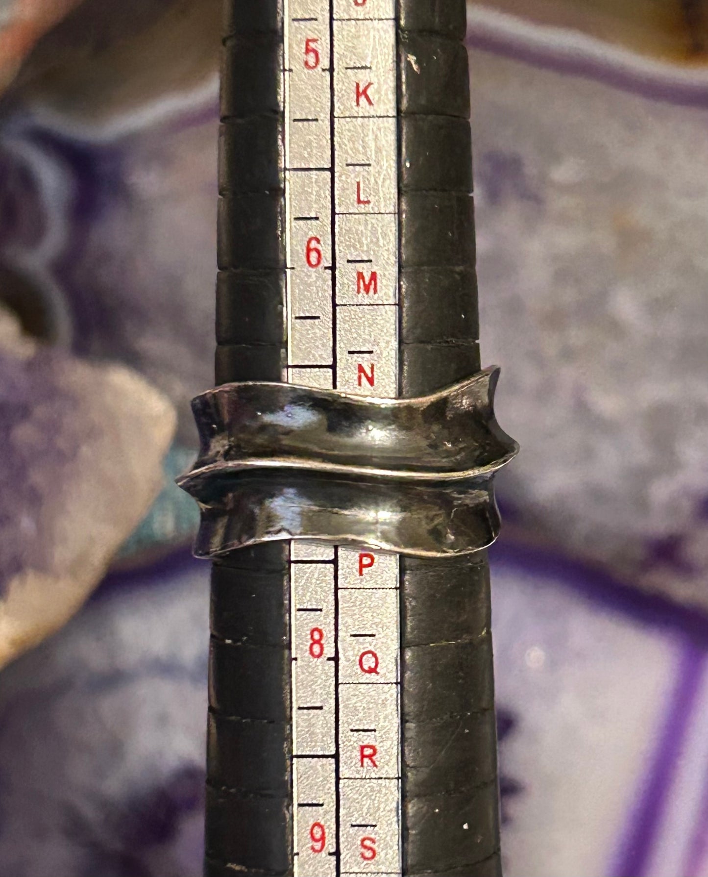 Sterling Silver Wavey Modernist Oxidized Wide Band Ring Size 7