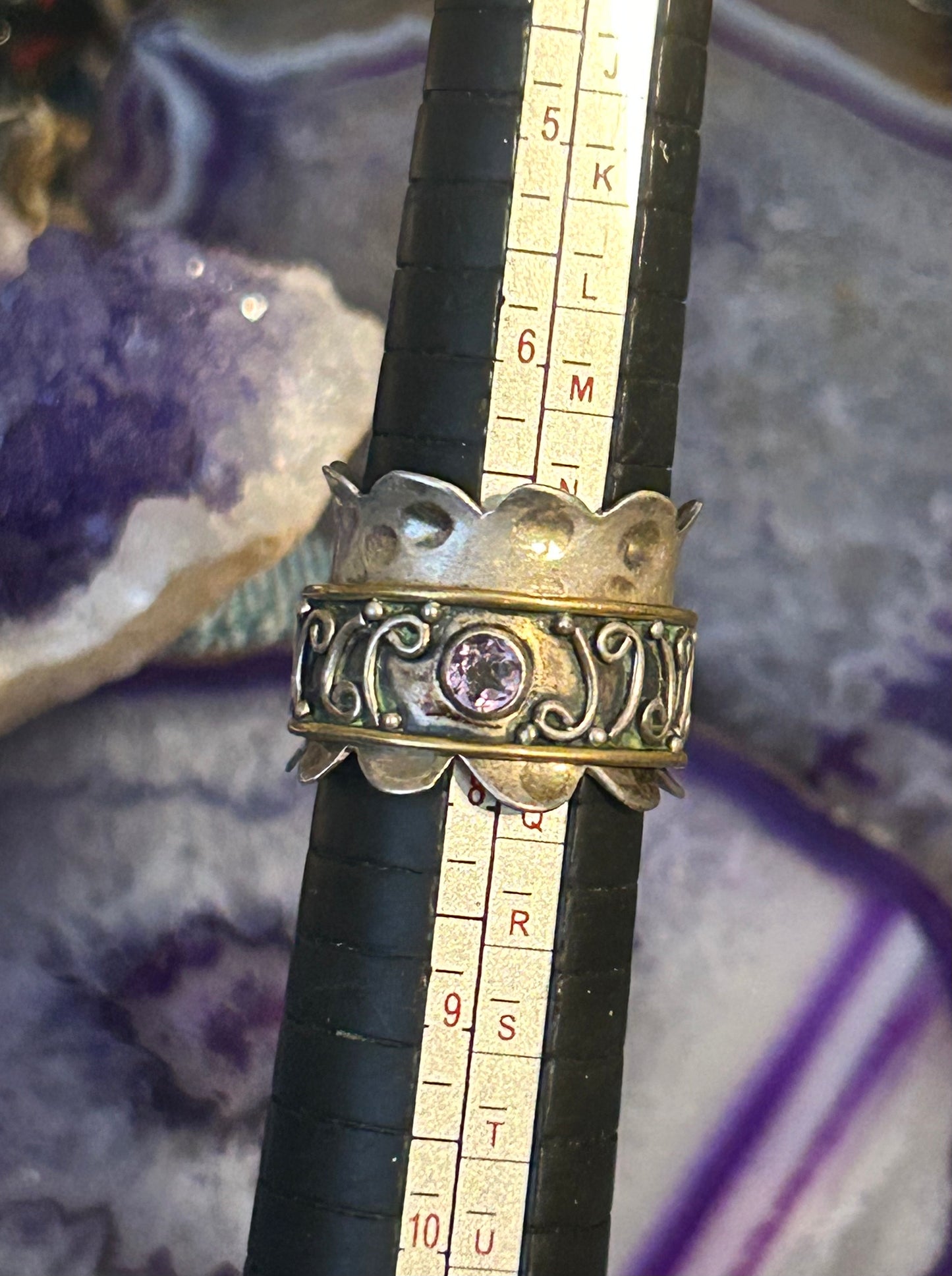 Vintage Sterling Silver Spinner Ring With Amethyst Size 6.5