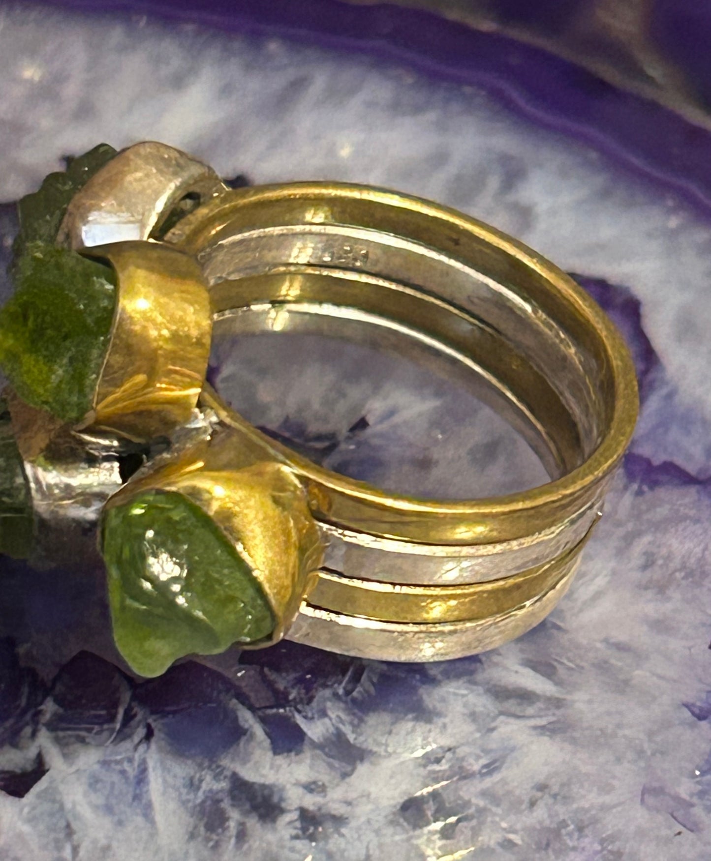 Sterling Silver Two-Tone Natural Peridot Stone Ring Size 7.5