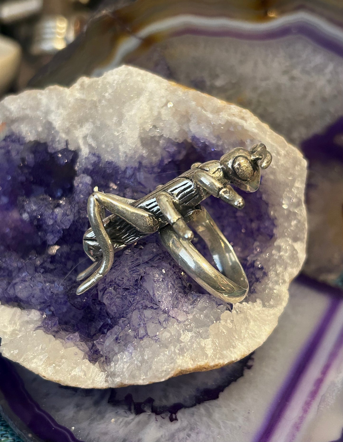 Sterling Silver Modern Taxco Mexico Insect Grasshopper adjustable Ring